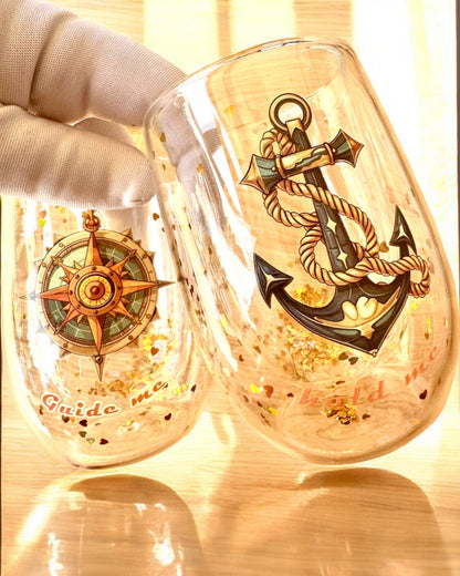 Cani "Nautical Dreams" cu pereți dubli și fulgi de aur - set de 2 buc., capacitate 300 ml, posibilitate de personalizare prin gravură.