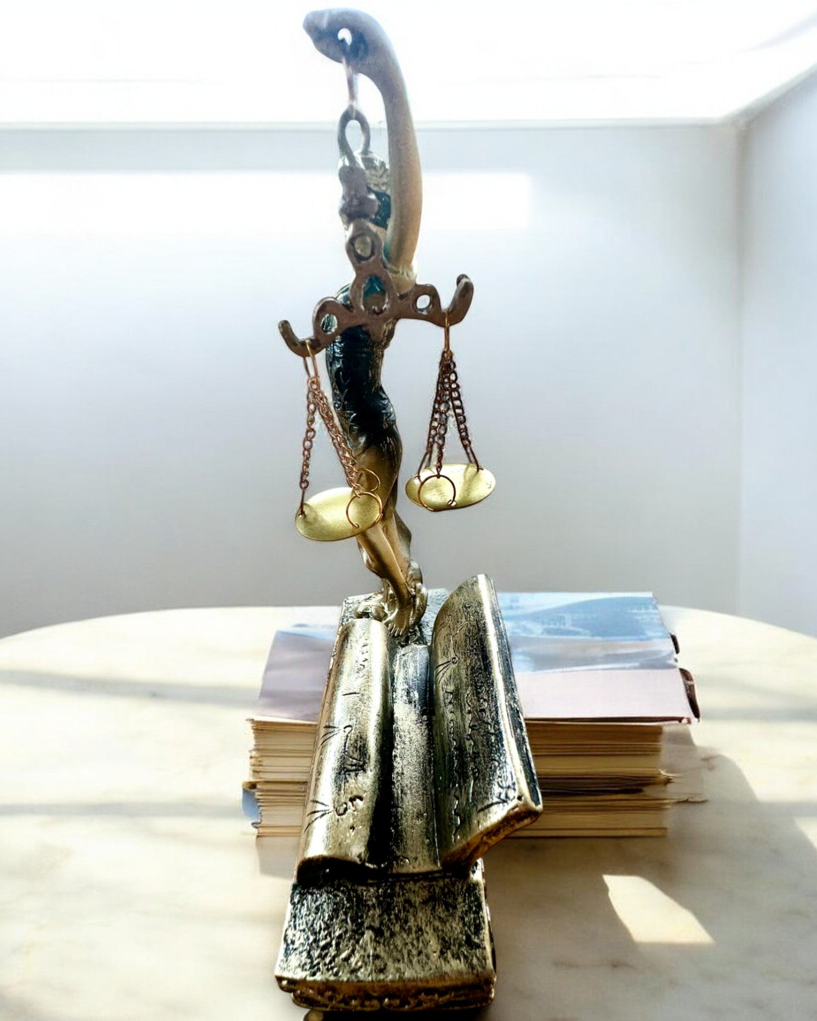 Statuetă "Justicia 2" - Zeița Justiției – Decorațiune Artistică pentru Raft, Meșteșug din Rășină, personalizare prin gravură