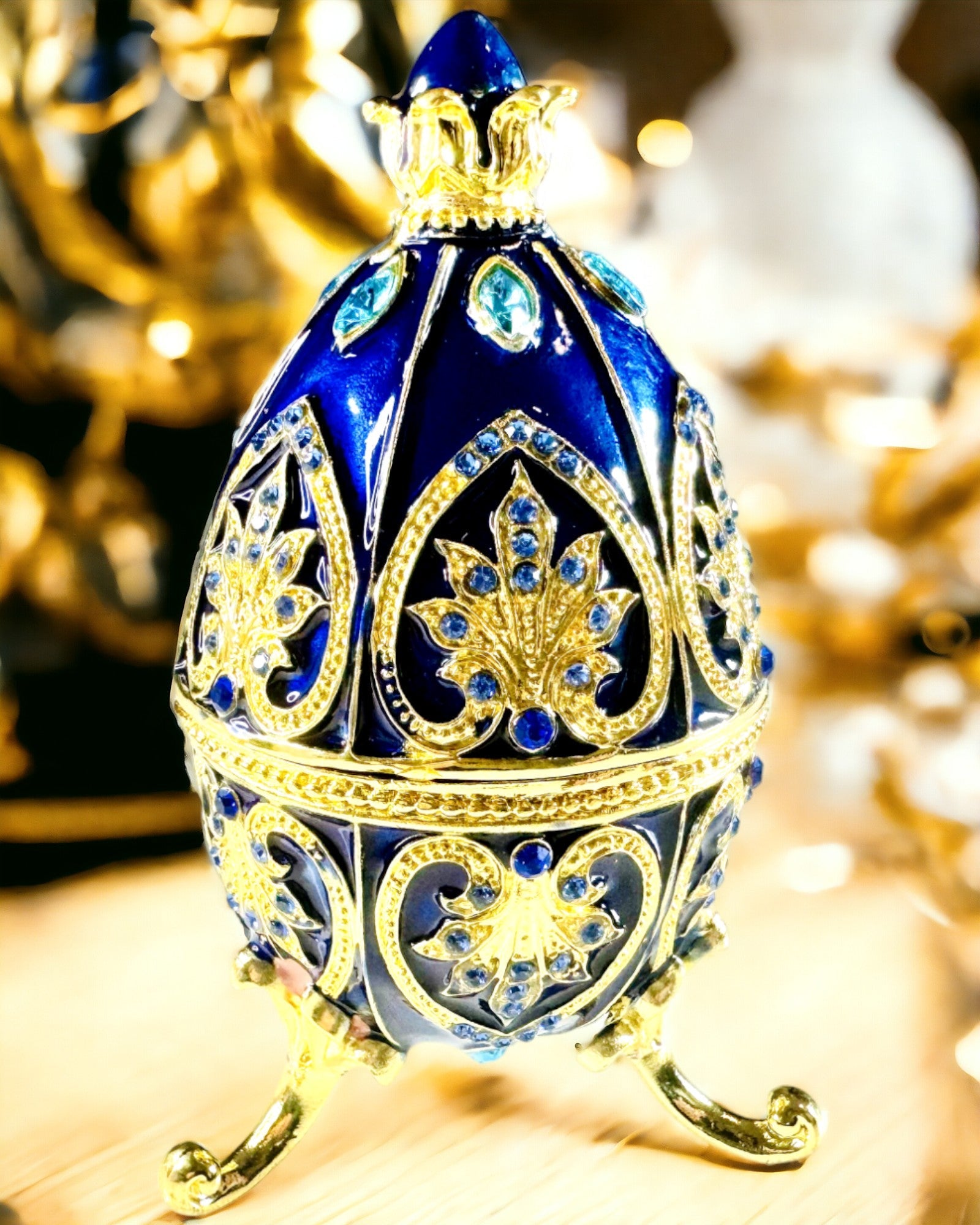 Ou Fabergé Exclusiv - culoare albastru închis – Cutie decorativă pentru bijuterii din email