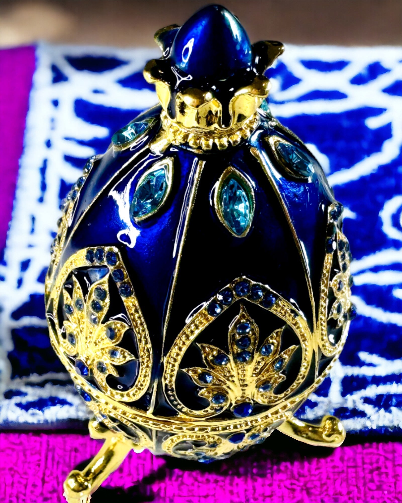 Ou Fabergé Exclusiv - culoare albastru închis – Cutie decorativă pentru bijuterii din email