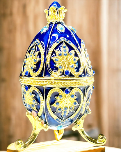 Ou Fabergé Exclusiv - culoare albastru închis – Cutie decorativă pentru bijuterii din email