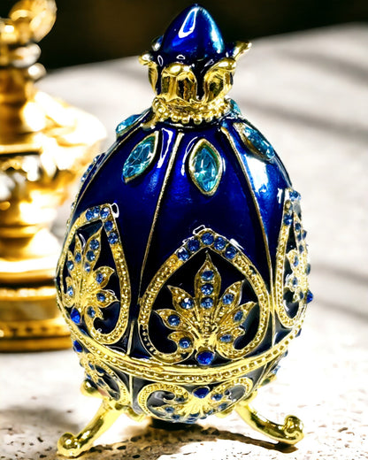 Ou Fabergé Exclusiv - culoare albastru închis – Cutie decorativă pentru bijuterii din email