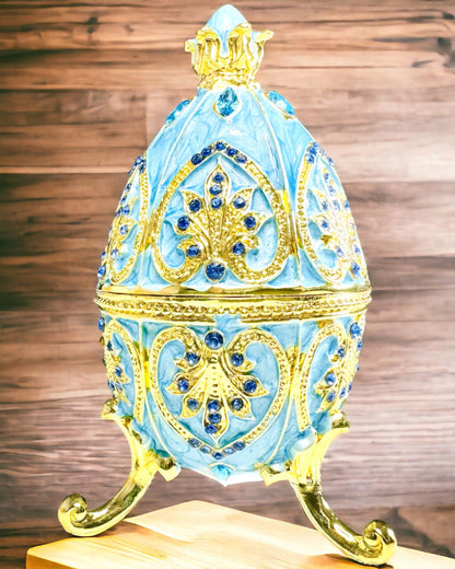 Ouăle Faberge Celeste – Organizator de Bijuterii Emailat - culoare cer albastru. Personalizare prin gravură.