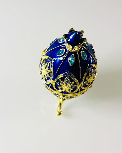 Ou Fabergé Exclusiv - culoare albastru închis – Cutie decorativă pentru bijuterii din email